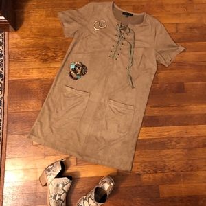 Tan Faux Suede Dress with Pockets